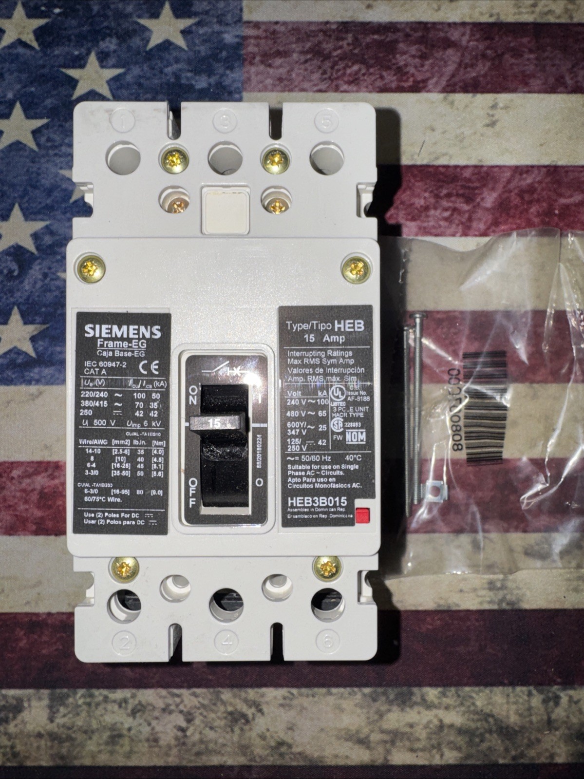 Siemens HEB3B015 EG Frame 15A 3 Pole 480V 65kA Bolt On Breaker Brand New In Box