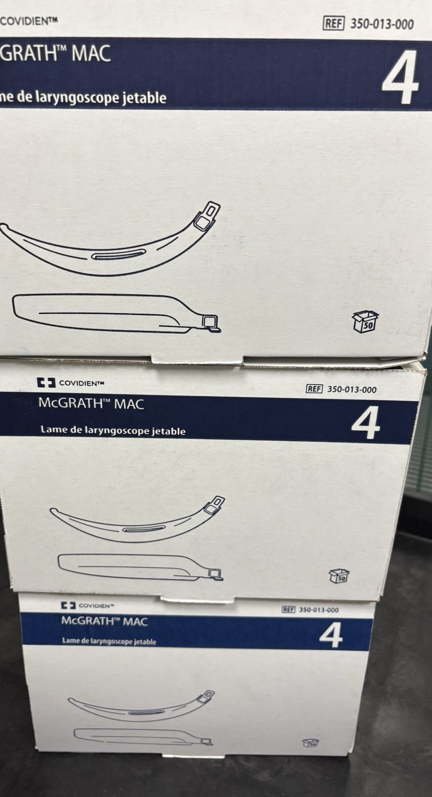 Medtronic McGrath MAC blade size 4, quantity: 3 boxes of 50 each