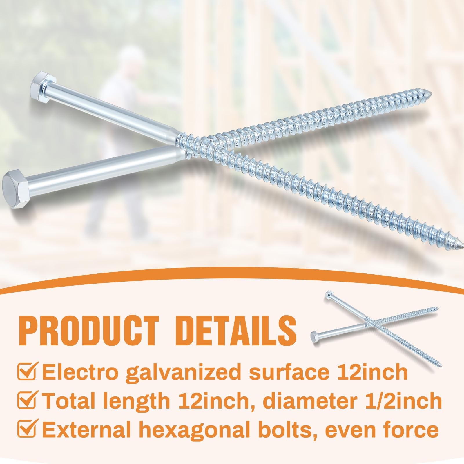 Tandefio 1/2″ x 12″ Lag Bolt 15 Pack Lag Screws Galvanized for Wood 1/2 Inch …