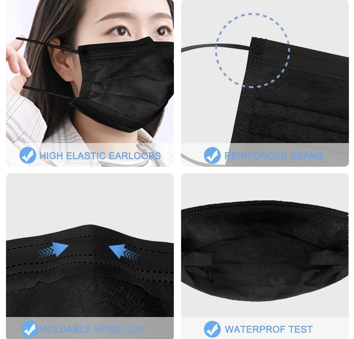 50 & 100 PCS Black Face Mask Mouth & Nose Protector Respirator Masks with Filter