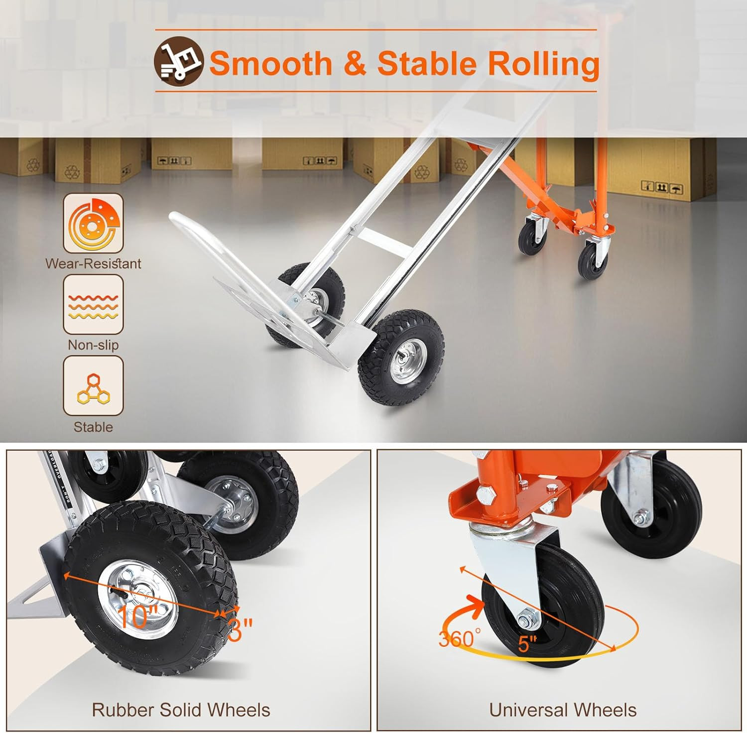 EASYBERG 4-In-1 Heavy Duty Folding Hand Truck – 770 Lbs Capacity, 10″ Wheels