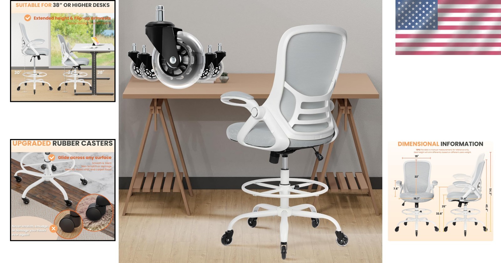 Elegant Ergonomic Drafting Chair – Adjustable Height & Footrest for Comfort