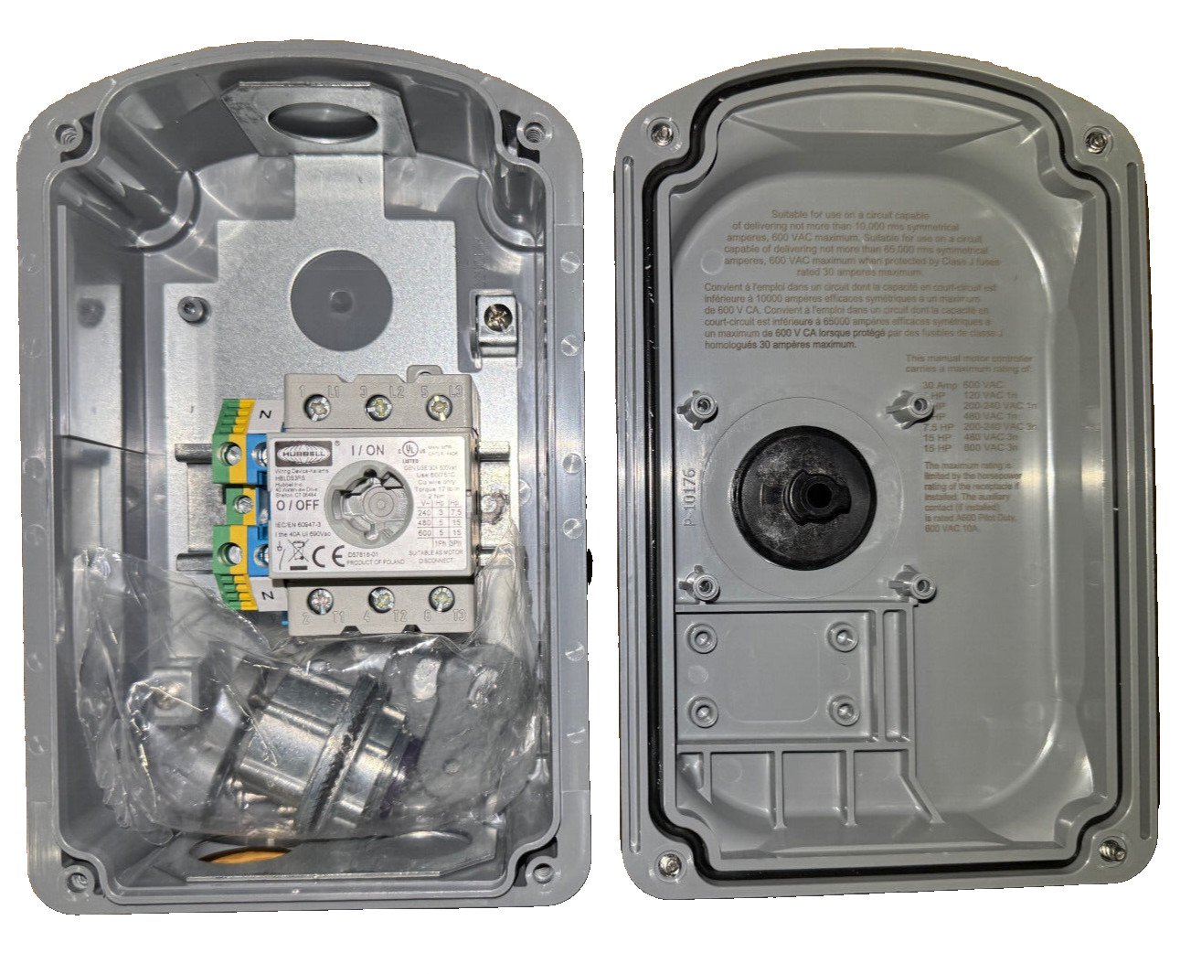 Hubbell HBLDS30 30A 600V Enclosed Disconnect Switch ON/OFF Lever New