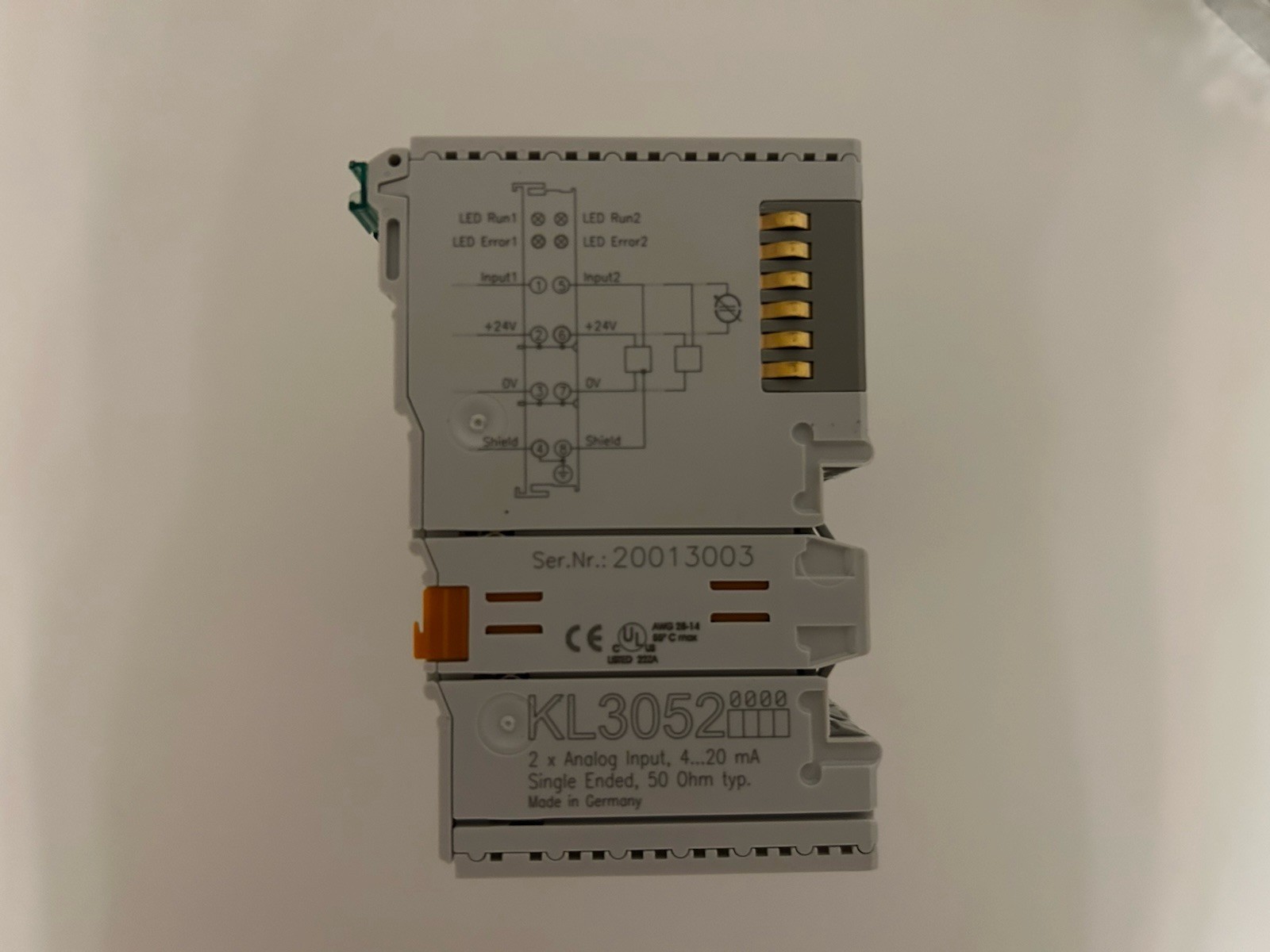 BECKHOFF KL3052 | Bus Terminal, 2-channel analog input, current, 4…20 mA, 12 bit
