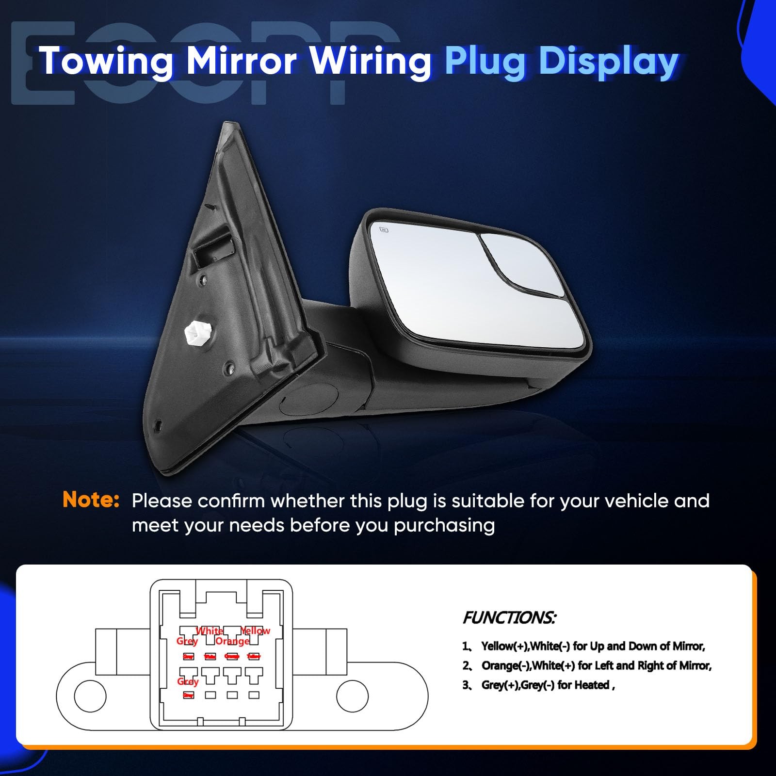 Tow Mirrors Power Heated Black No Turn Signal 1998-2001 Dodge Ram 1500 2500 3500