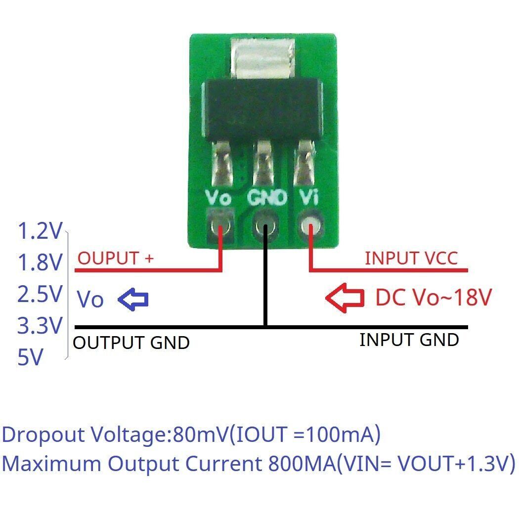 Mini 1A 3.6V 4.2V-18V to 1.2V 1.8V 2.5V 3.3V 5V LDO Regulators for Battery