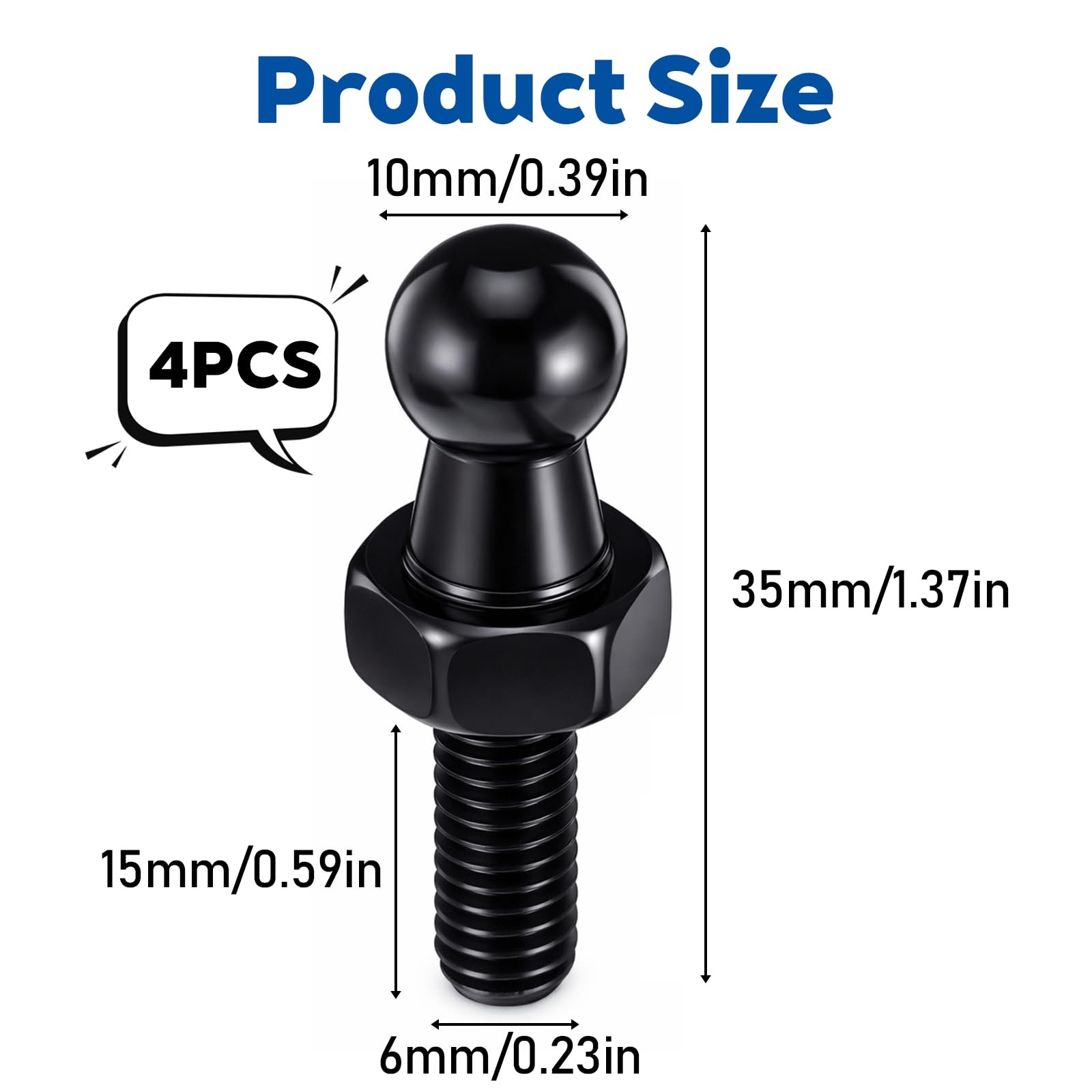 10mm Ball Stud, 4 Pack M8 Balls Screws 10mm Ball Studs 8MM Female Thread x 1/…