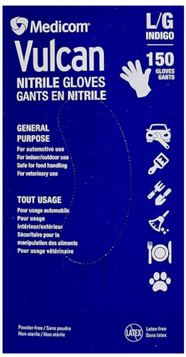 Medicom Vulcan Nitrile Disposable Gloves 150-pcs Large Durable Latex-Free Blue