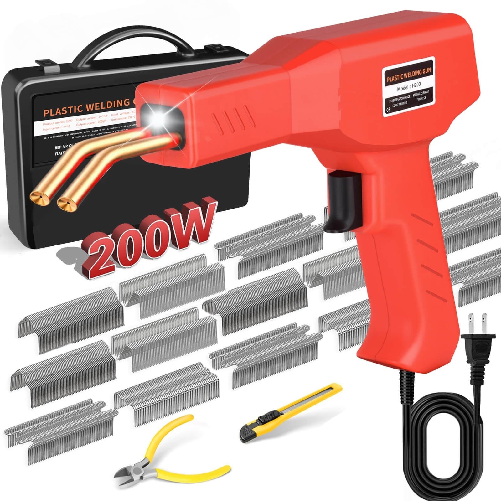 200W Plastic Welder Kit with 1200 Staples, Professional Bumper Repair Tool, Port