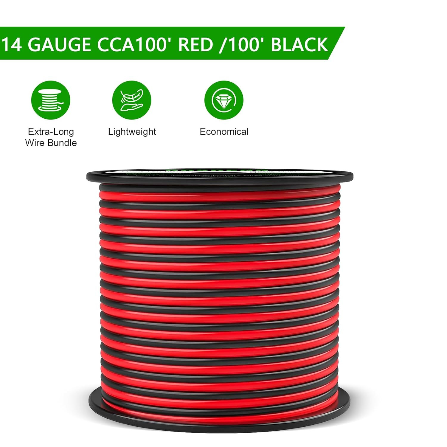 14 Gauge Wire 100FT, 2 Conductors Electrical Wire Red and Black Cable, Low Volta