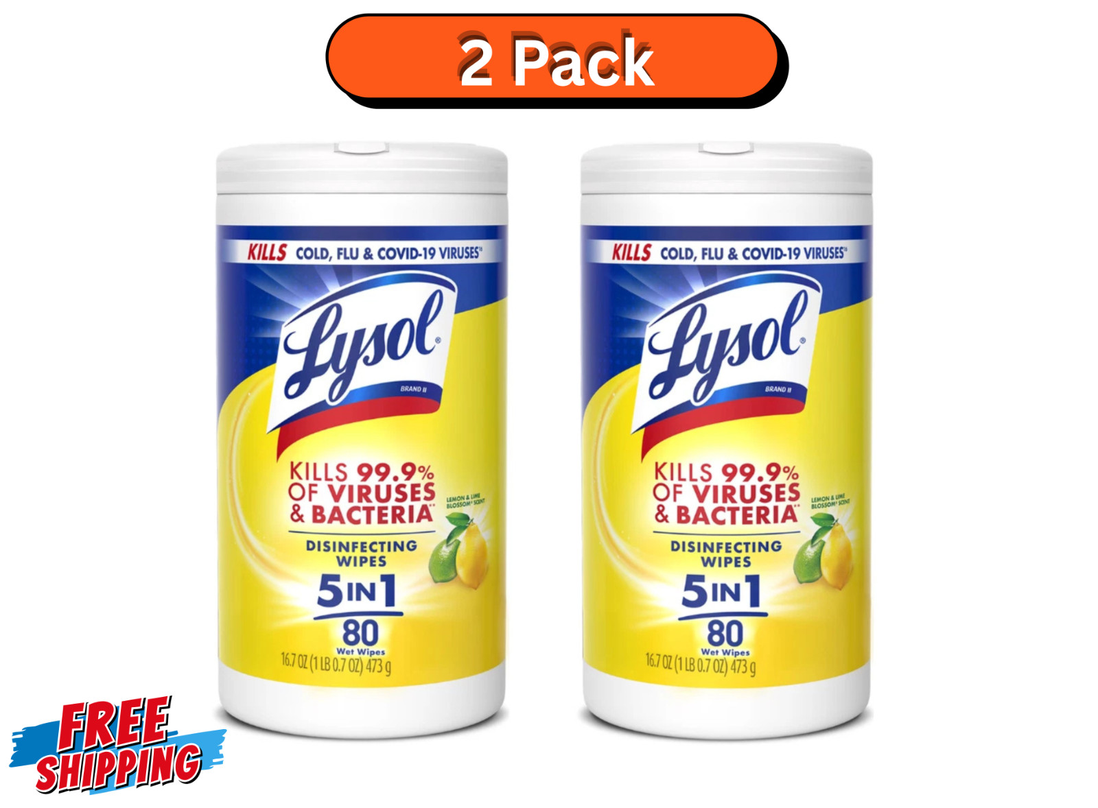 Lysol Multi-Surface Disinfecting Wipes Lemon & Lime Blossom 80 Ct 2 Pack