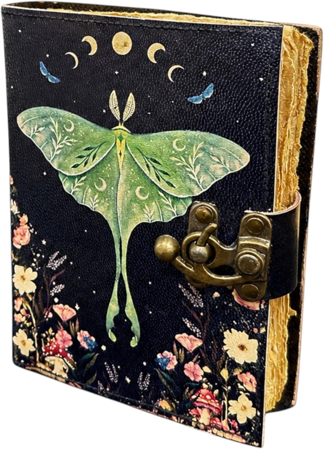 Spell Book of Shadows Journal with Lock Clasp Vintage Handmade Leather Luna Moth
