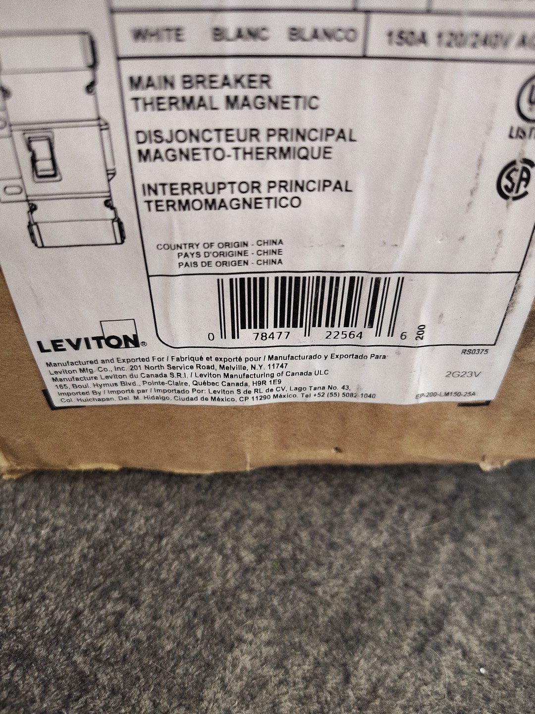 Leviton LM150-T 150 Amp 2 Pole Main Circuit Breaker Thermal Magnetic