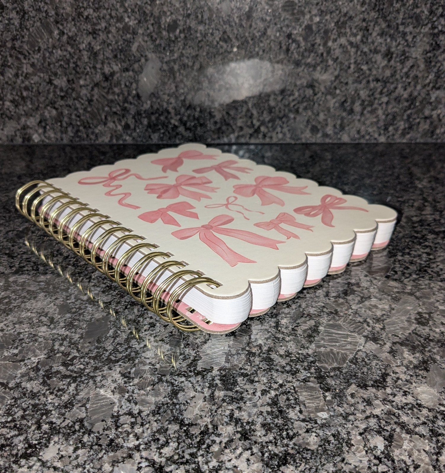 Ringed Journal with Scalloped Edge & Pink Bow Design, 120 Lined Pages, New