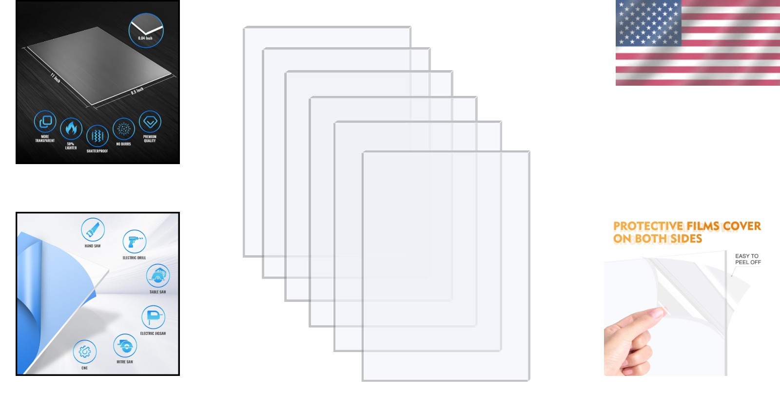 Acrylic Plexiglass Sheets 8.5×11″ – 6 Pack, 0.043″ Thick for Custom Projects
