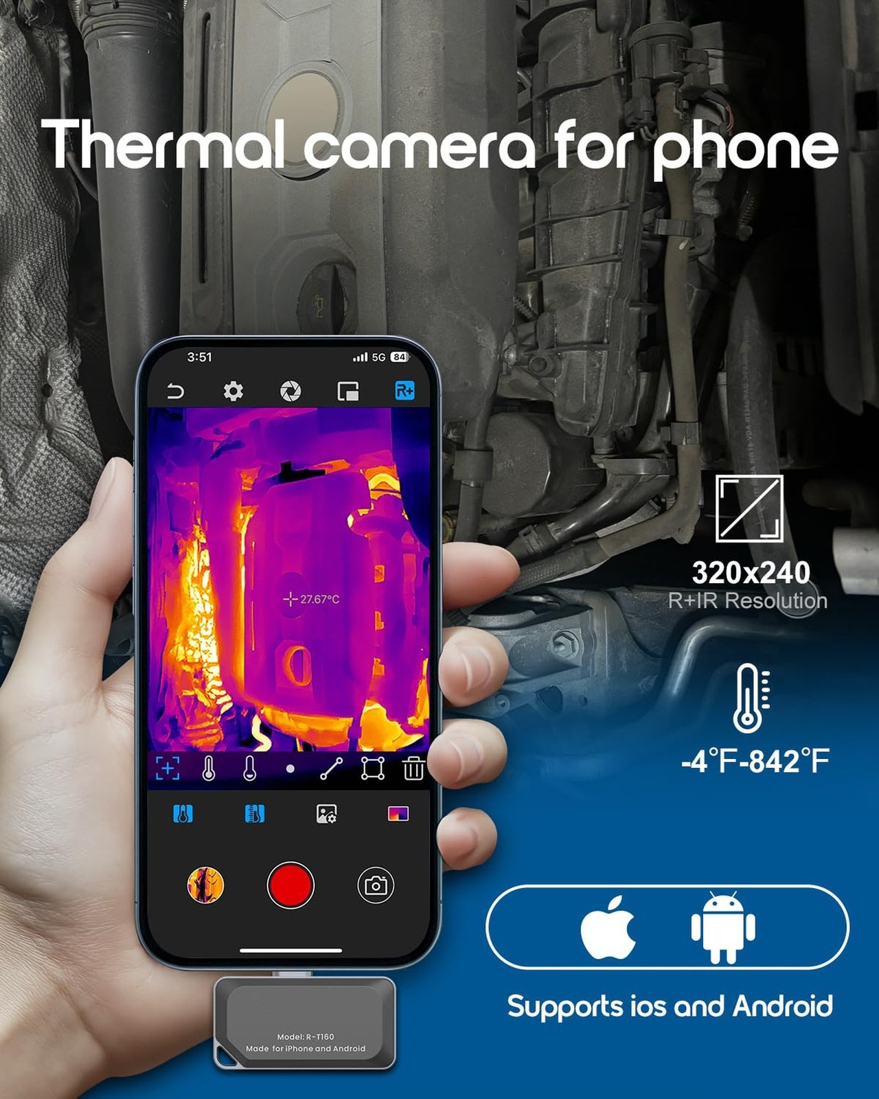REVASRI Thermal Camera for iPhone and Android, 320×240 Super IR Resolution Th…