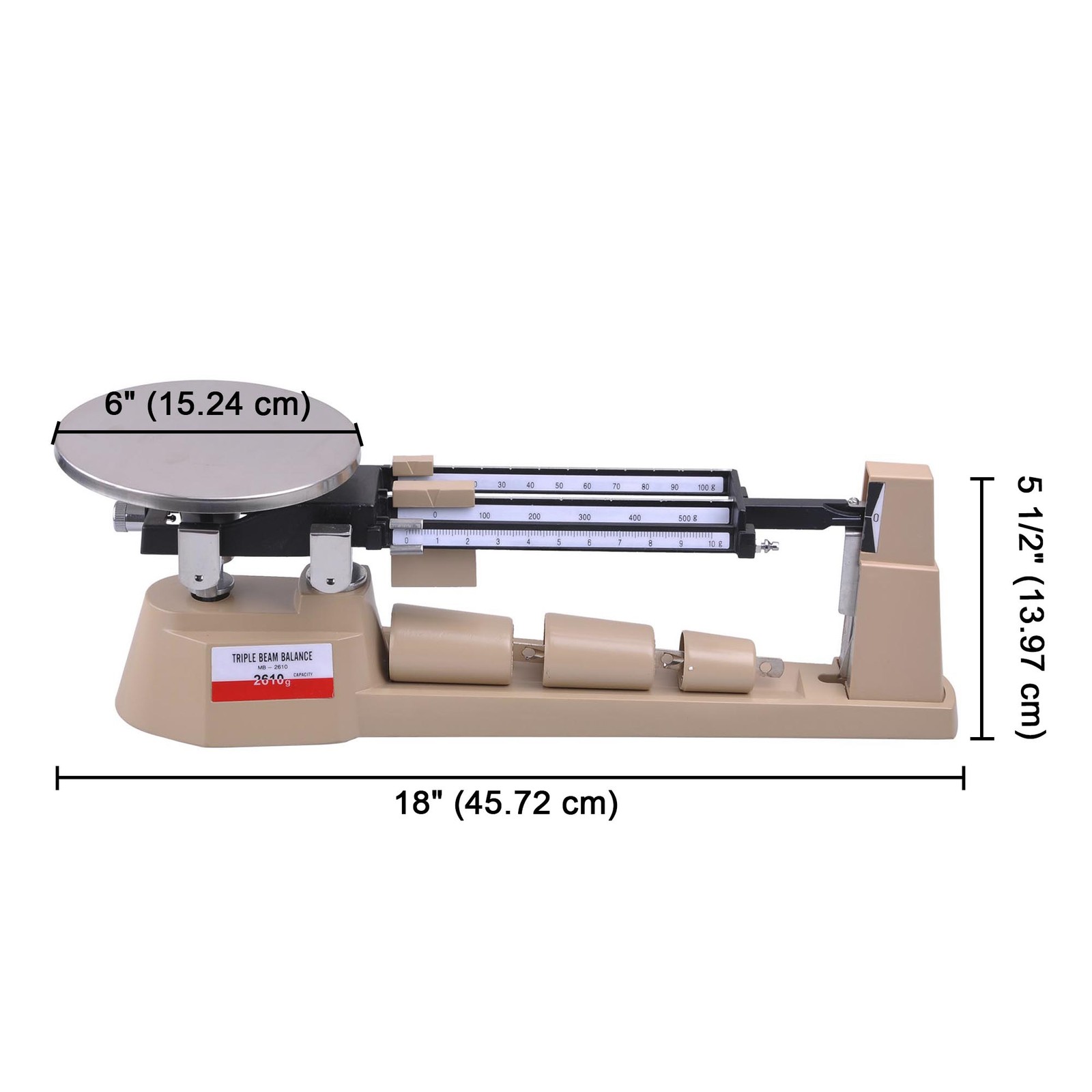 Triple Beam Mechanical Balance Scale Weight Set 2610g 0.1g Lab Analytical Weight