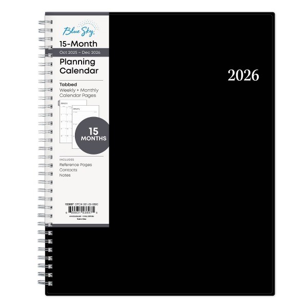 2026 Weekly/Monthly Planner 8.5"x11" Enterprise Black