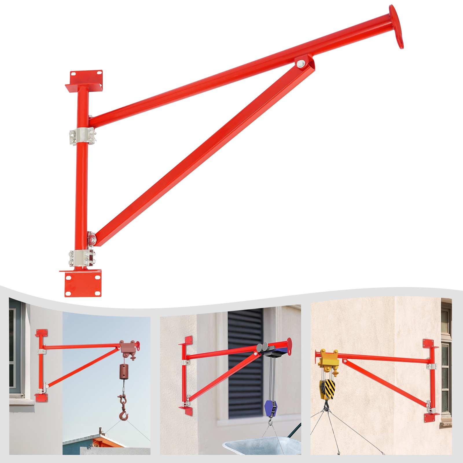 Wall Mount Crane Bracket Alloy Steel Hoist Bracket Red Swing Arm 180° Industrial