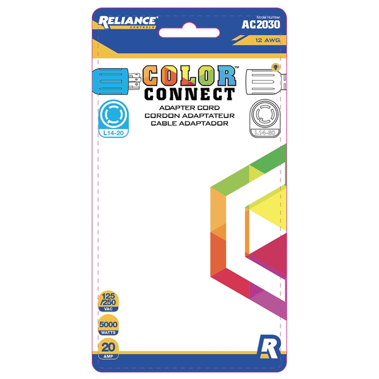 Reliance Controls AC2030 Rubber 120/240V 5000W Outdoor Adapter Cord 12 L in.