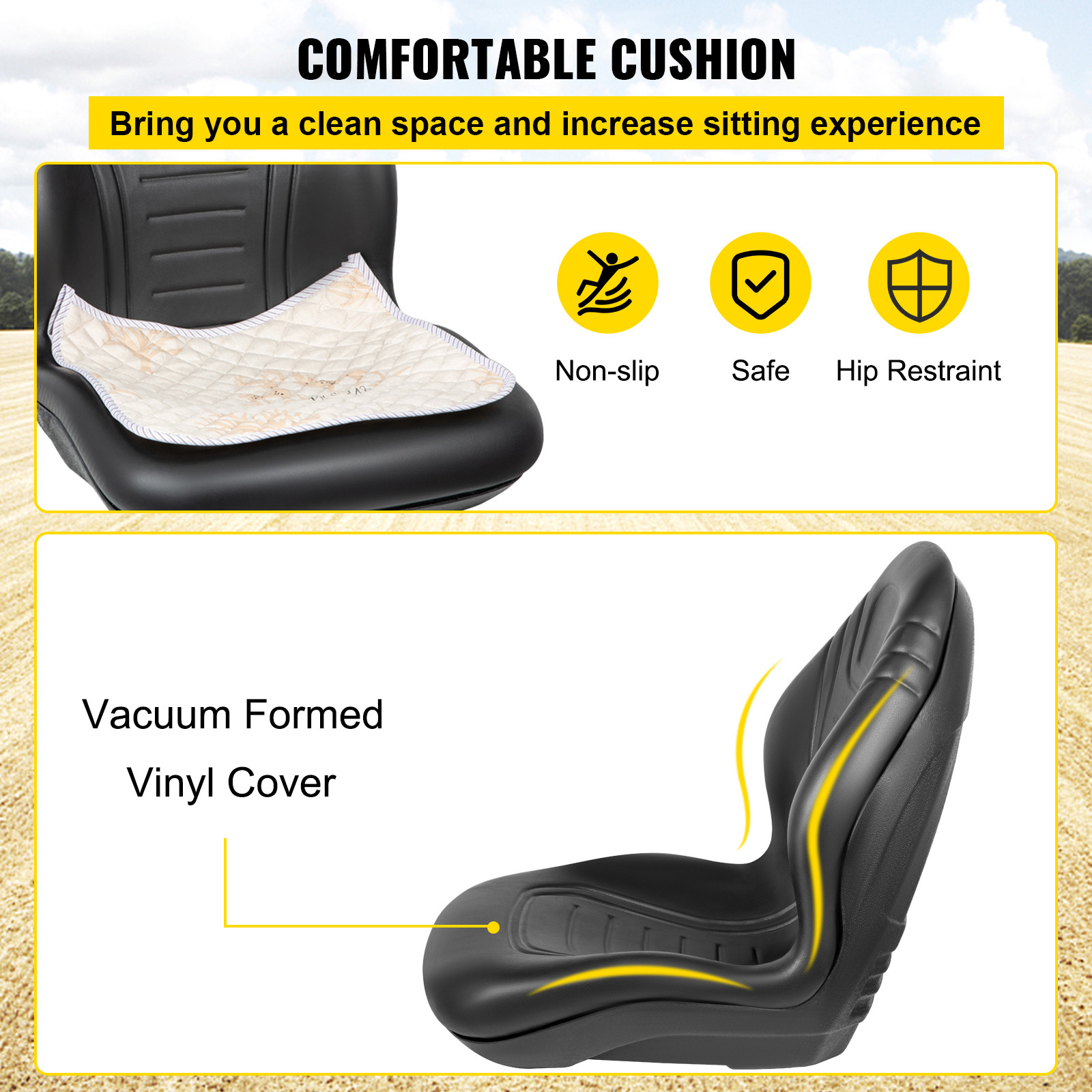 VEVOR Tractor Seat Vinyl Forklift Seat Waterproof Drain Hole Yamaha with Cushion