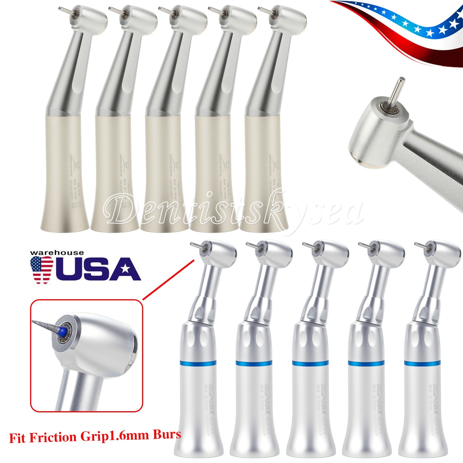 Dental Slow Low Speed Handpiece Contra Angle Push Button fit FG 1.60mm Burs