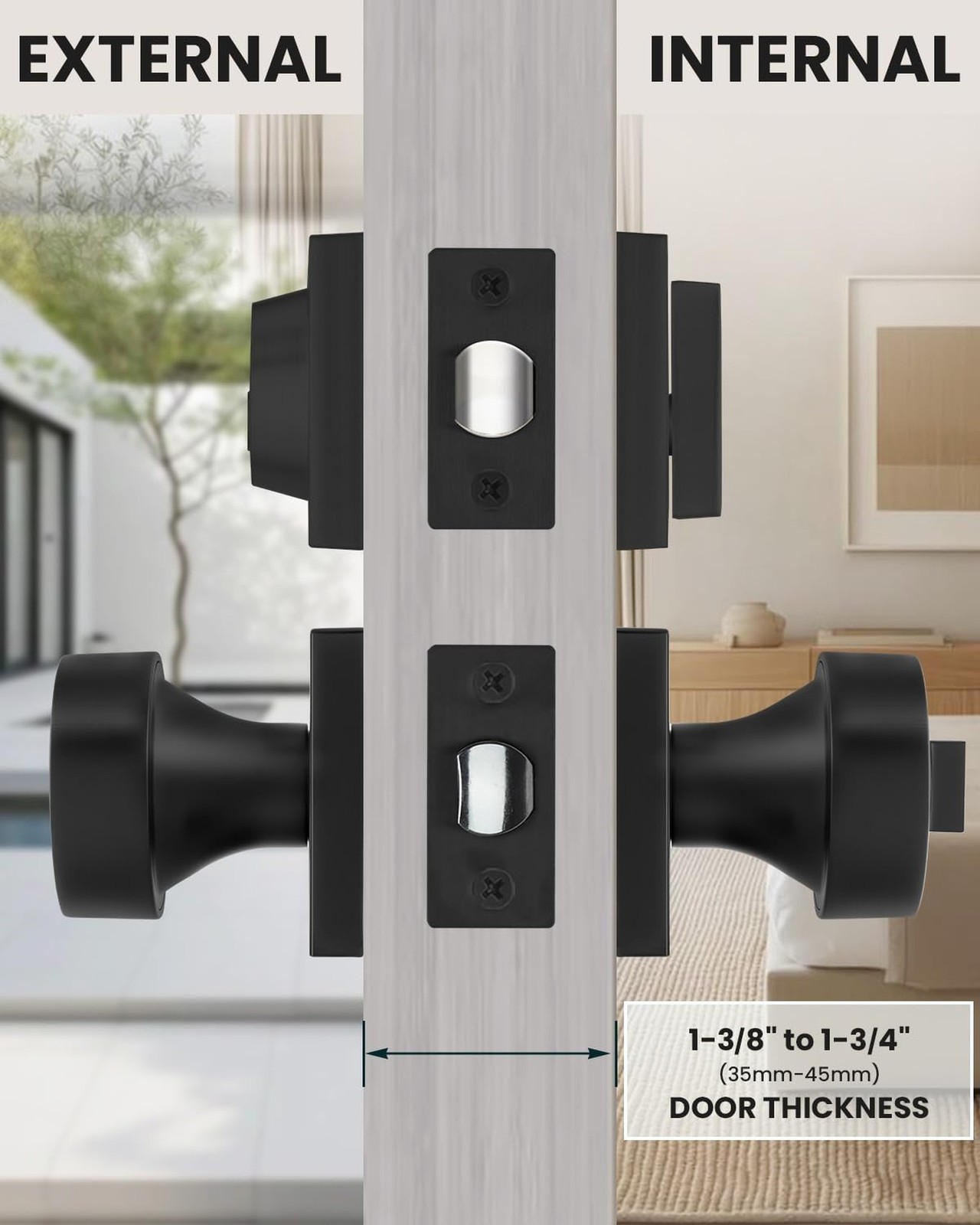 Black Door Knob with Deadbolt, Heavy Duty Front Door Lock Set, Zinc-Alloy Mat…
