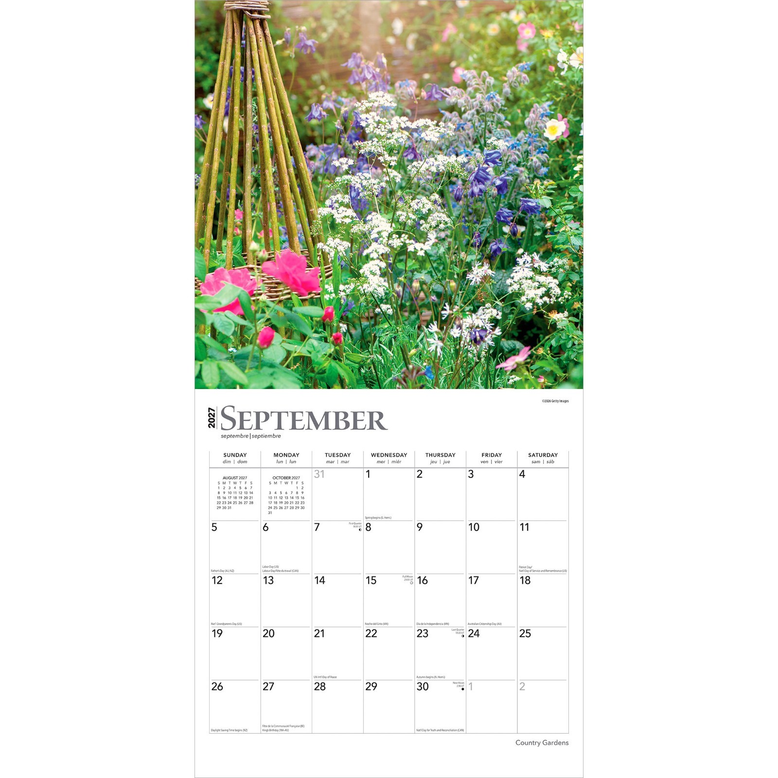 Country Gardens | 2027 12×24″ (Hanging) Square Wall Calendar | Plastic-Free