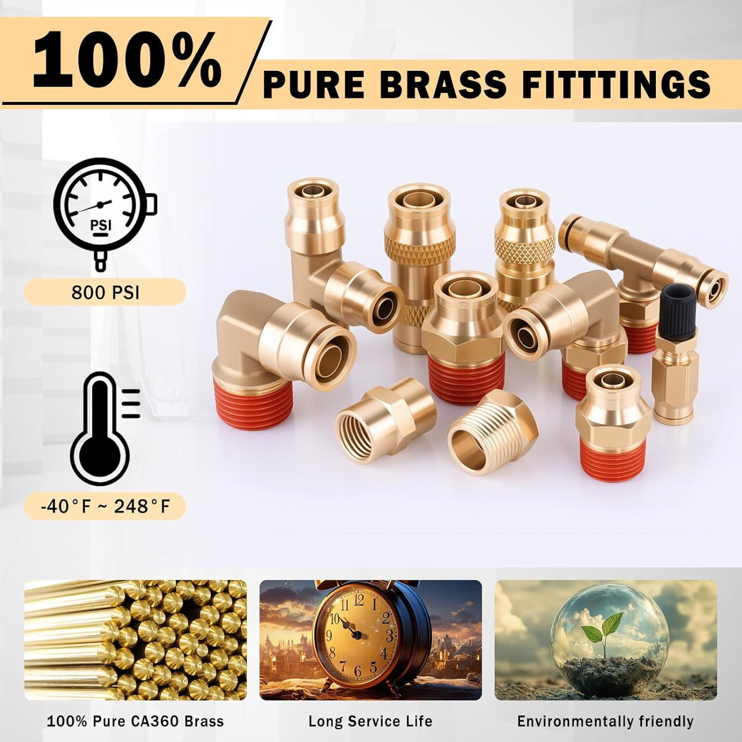 136 PCS Brass DOT Air Line Fittings Kit Push Lock DOT Air Fittings Push to Conne