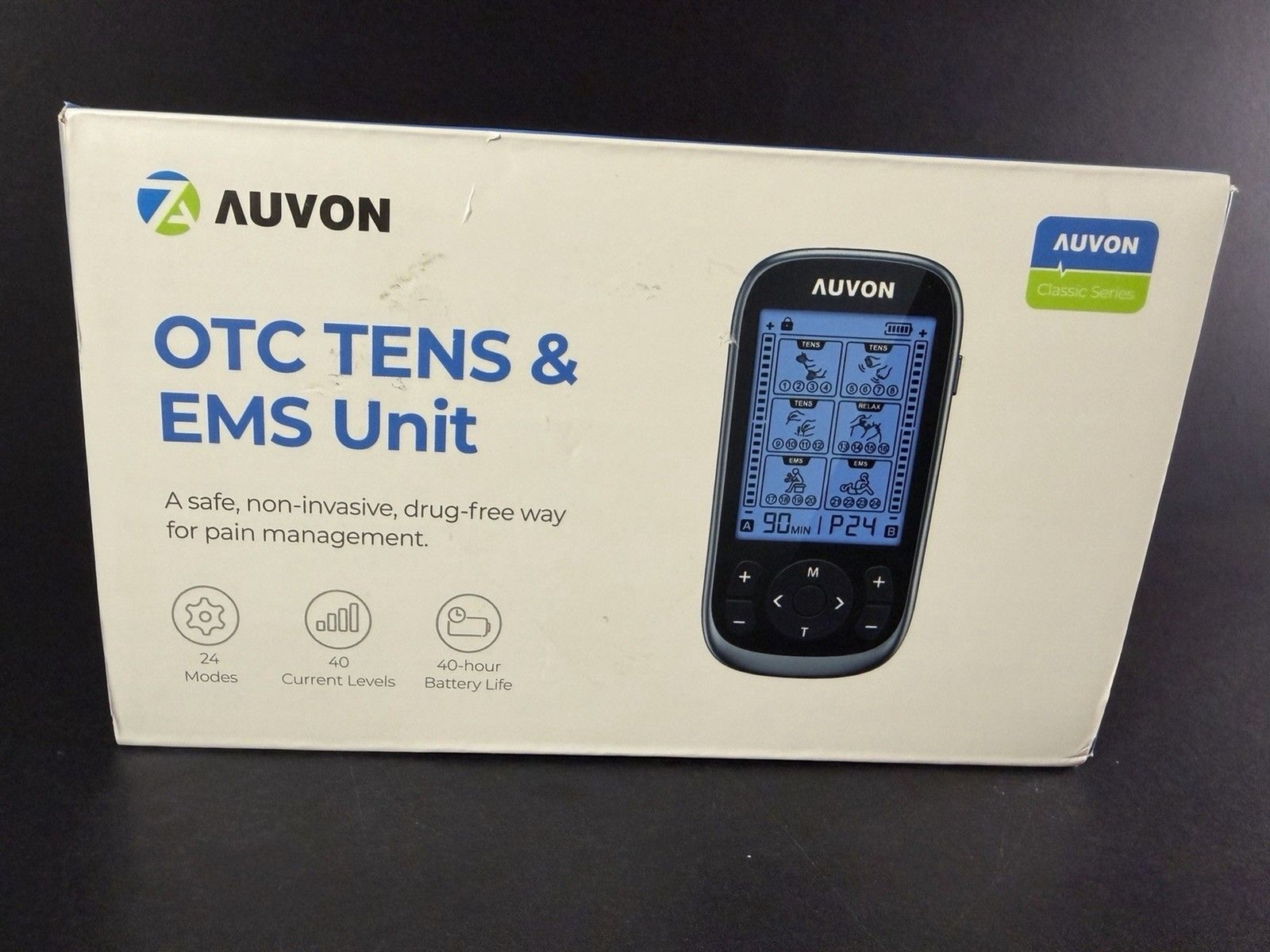 TENS & EMS Unit 40-Hour Battery Model TA2224 Rechargeable 12 TENS Pads Auvon OTC