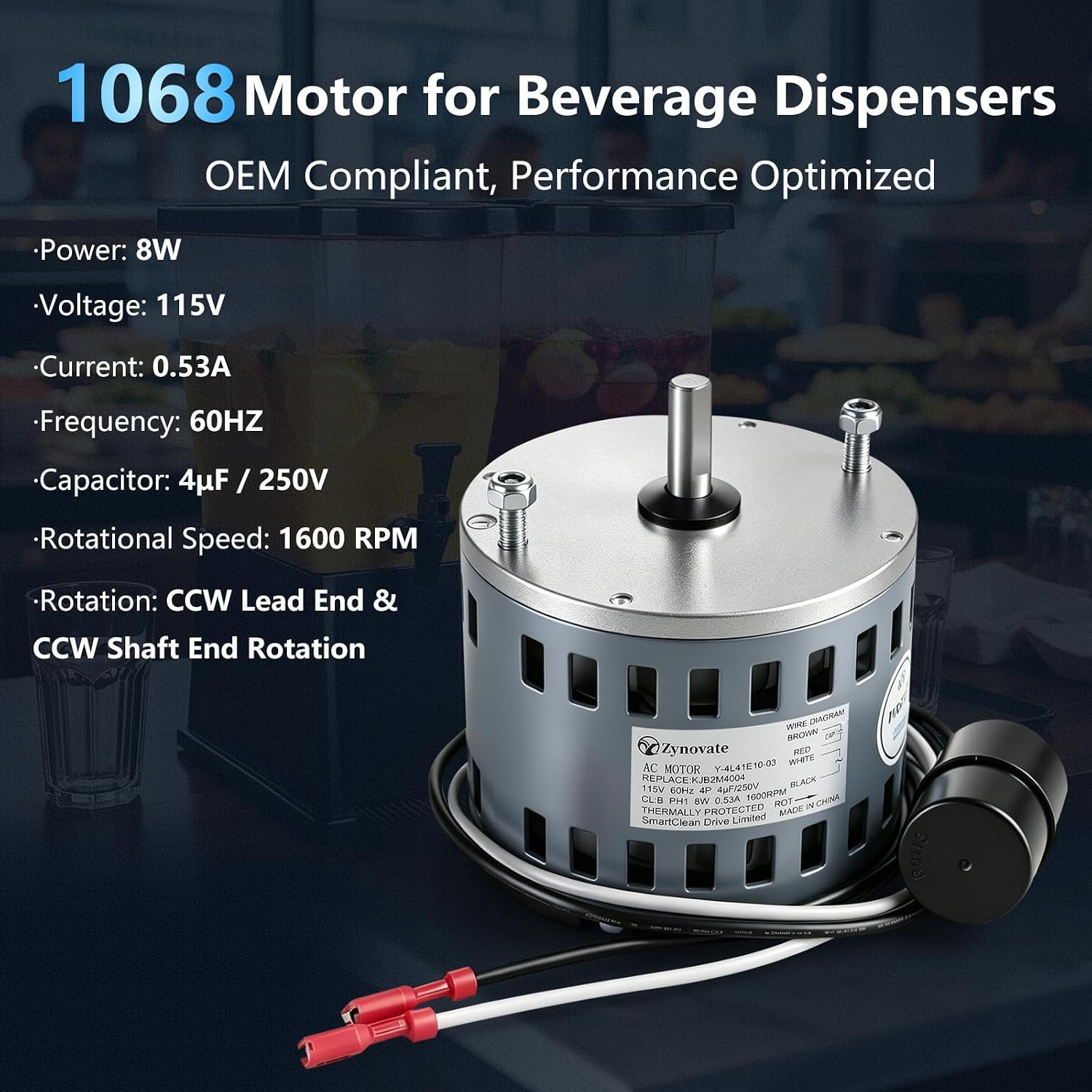 1068 Motor for Beverage Dispensers, 8W 1600 RPM 115V 60 HZ 0.53A, 1068 Pump Moto