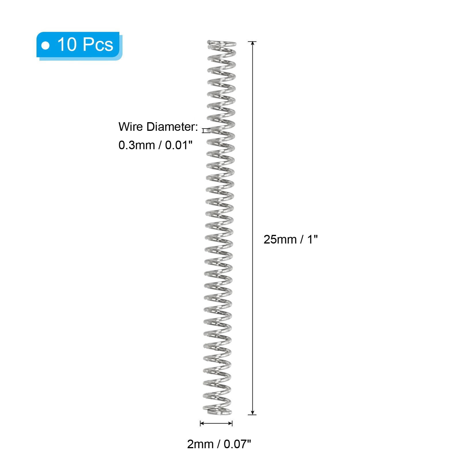 10 Pcs 304 Stainless Steel 0.3mm Wire Dia x 2mm OD x 25mm L Compression Spring