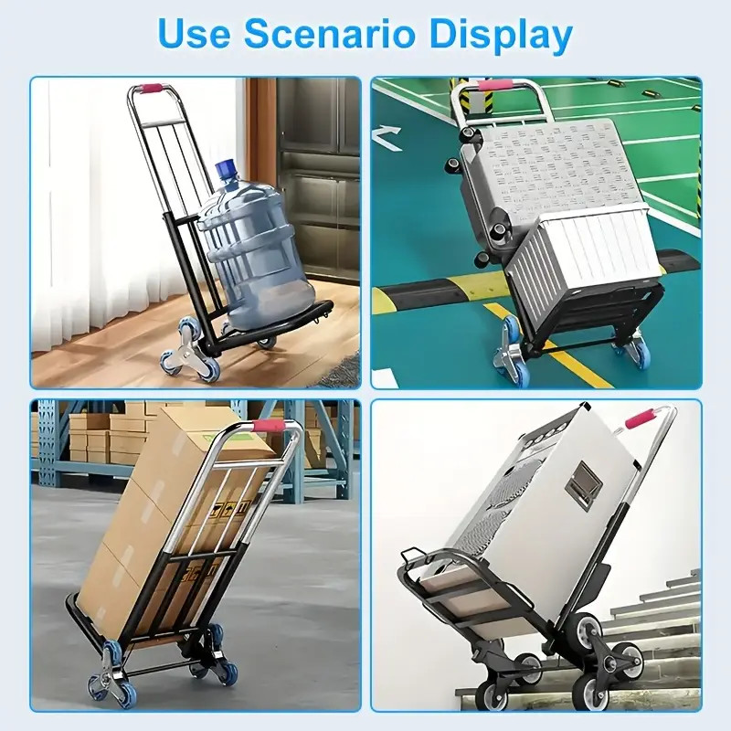 330 lbs Stair Climbing Cart Heavy Duty Folding Hand Truck Dolly 6 Wheels + Rope