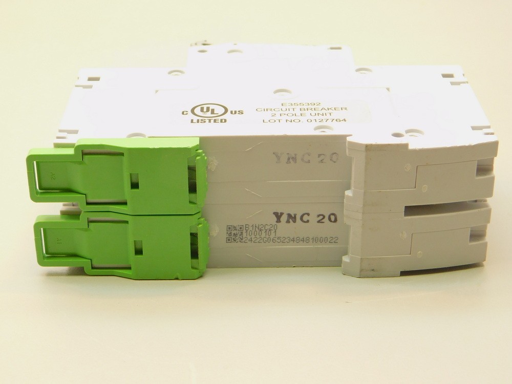 Noarc B1N2C20 20A 2-Pole C-Curve 240VAC/125VDC Miniature Circuit Breaker Box Lug