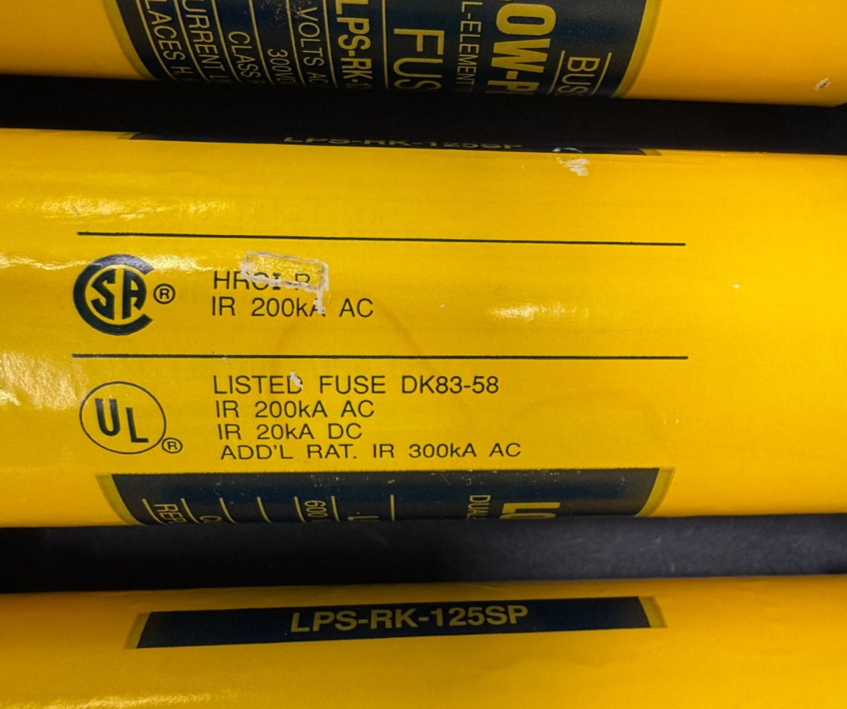 **Lot of 3** Bussmann LPS-RK-125SP 125A Class RK1 600V 200kA Time Delay Fuses