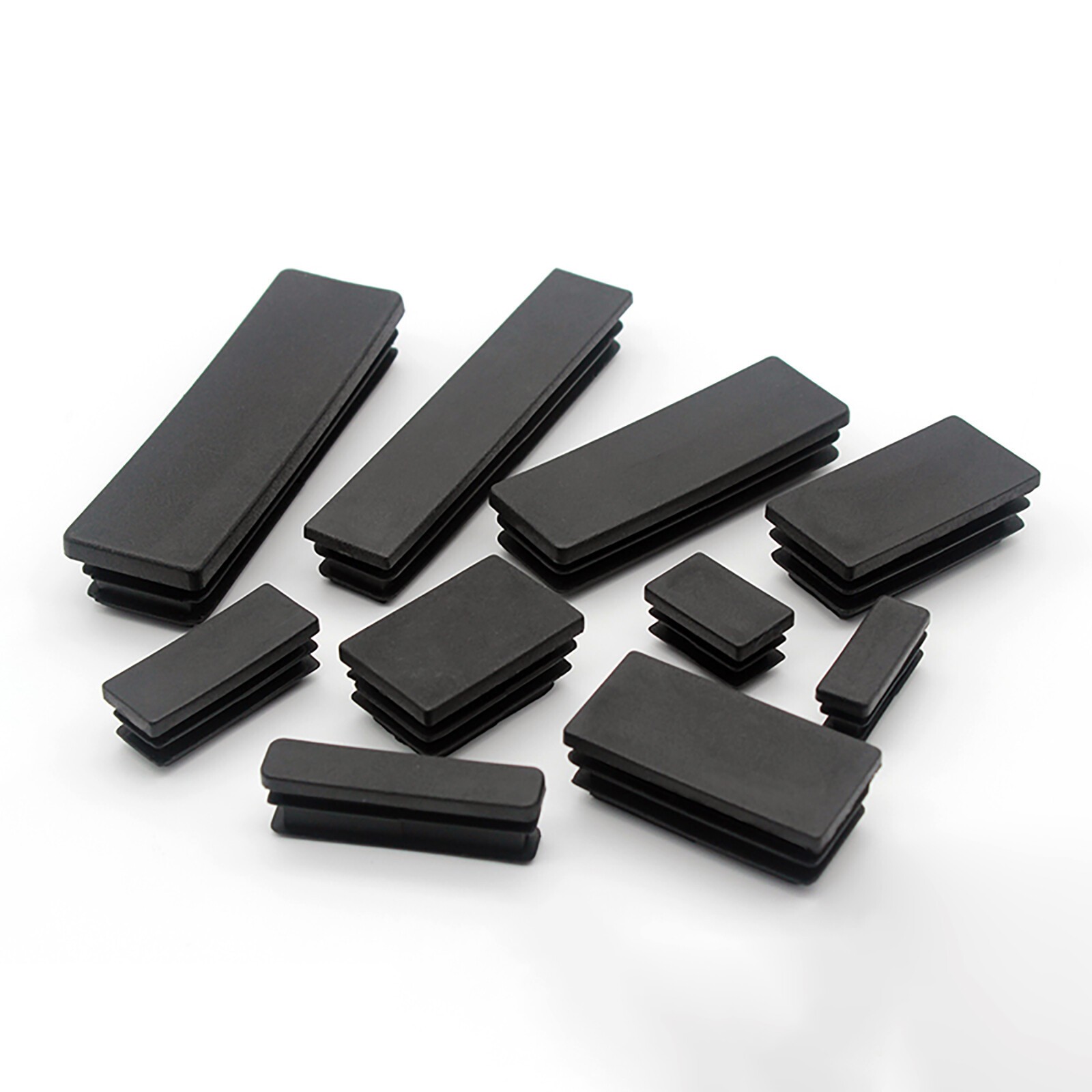 Rectangular Plastic End Caps Ribbed Plugs Blanking Inserts Tube Pipe Bungs Black