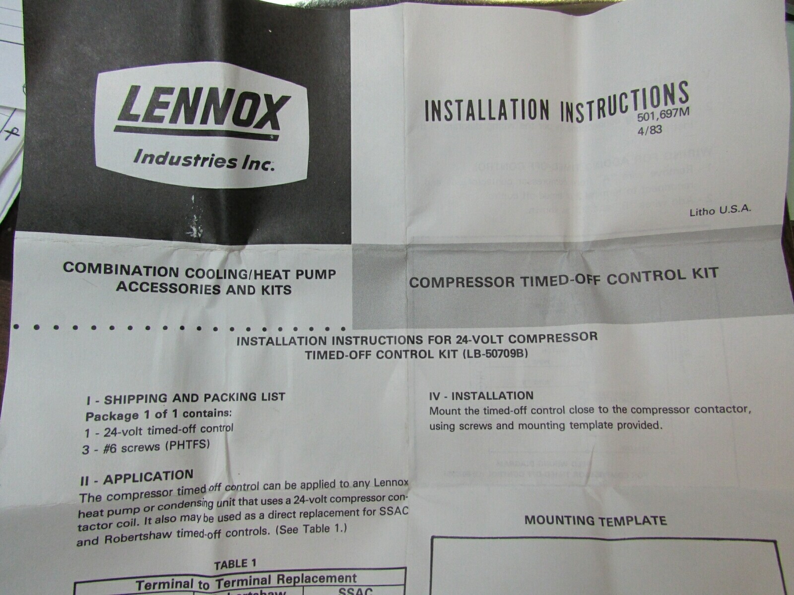Lennox Compressor Timed Off Control Kits, 24V 32F21 LB-50709-BA LB50709BA PR-306