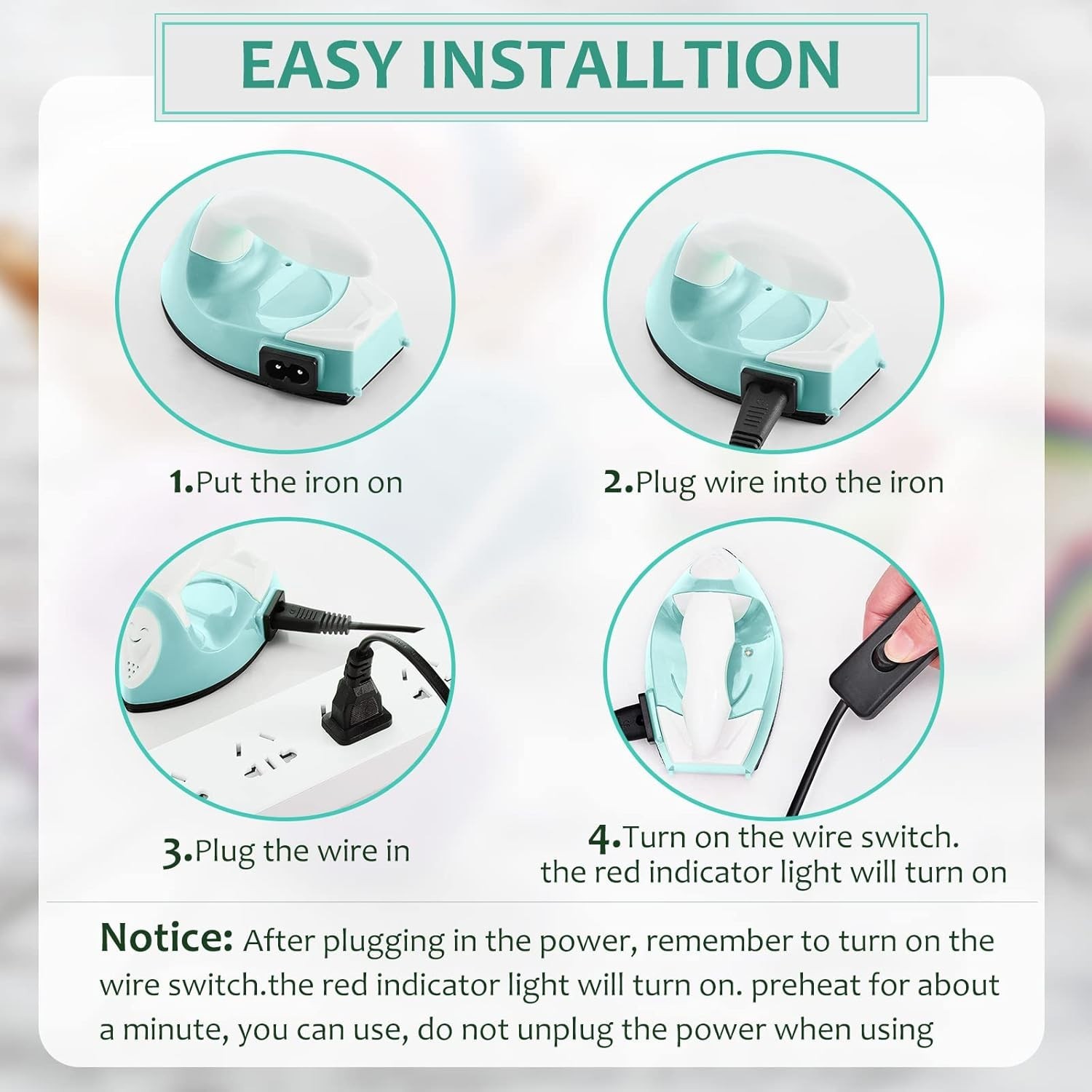 Portable Mini Craft Iron: 3.93×2.36 in Heat Press for DIY Projects – Mint Green