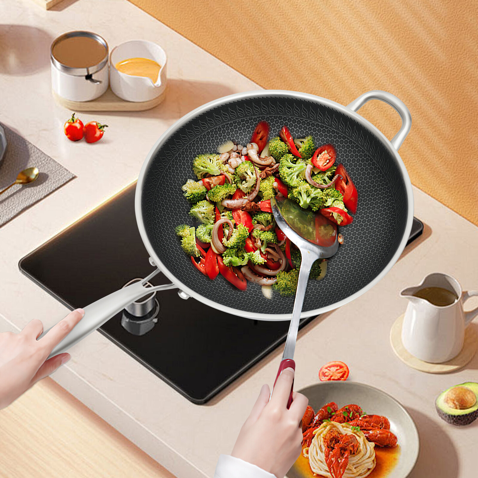 Stainless Steel Wok 316 Grade with Etching and Polishing 34cm Diameter