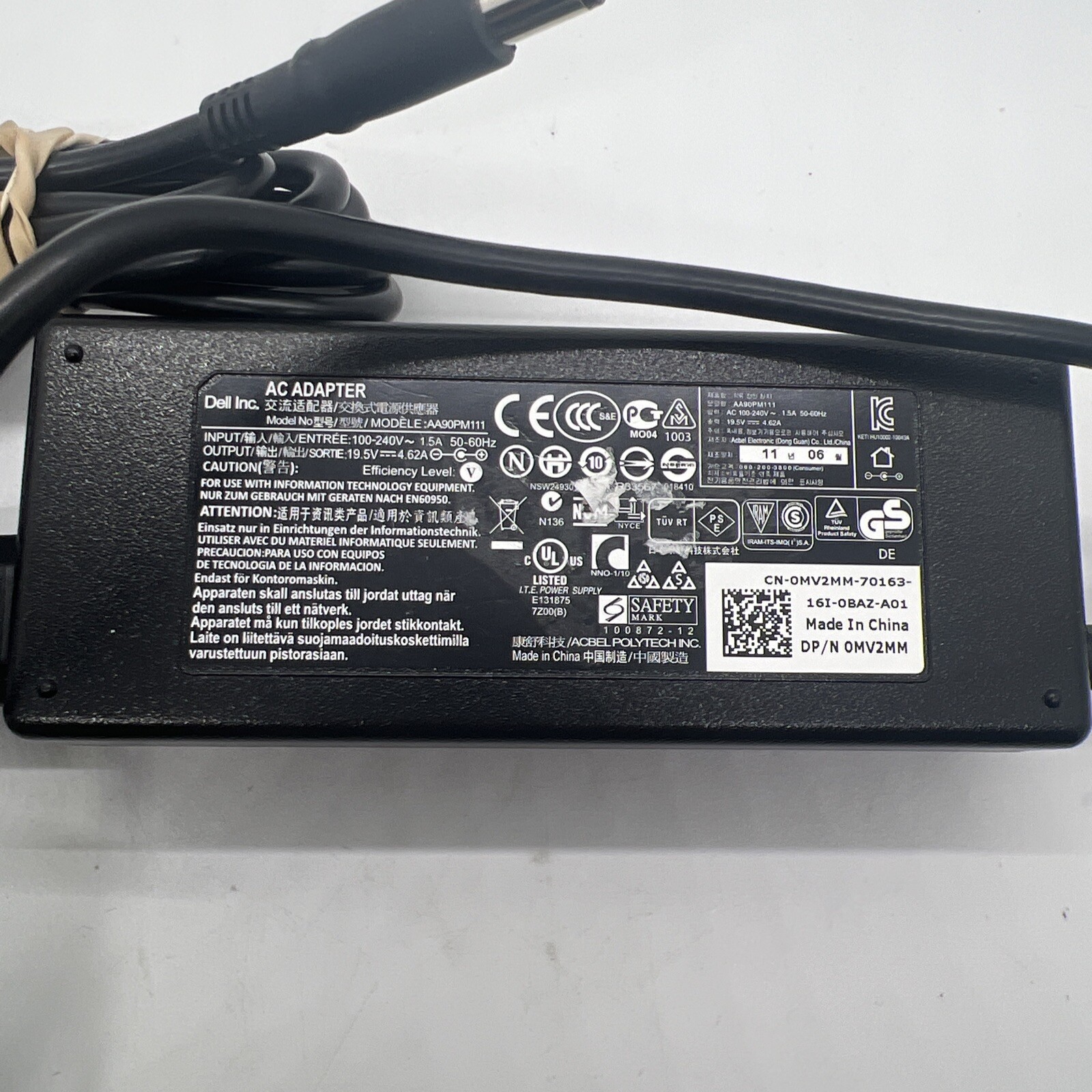 Genuine Dell Laptop Charger AC Adapter Power Supply AA90PM111 0MV2MM 19.5V 90W