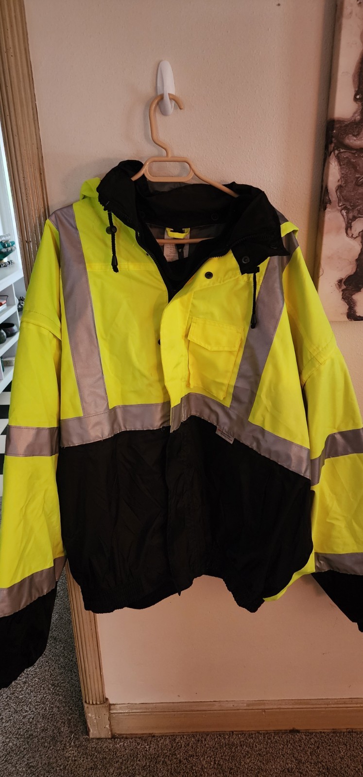 Occunomix 3 in 1 INDUSTRIAL WORK COAT SIZE 6 XL ZIP OUT Jacket & Vest NEON