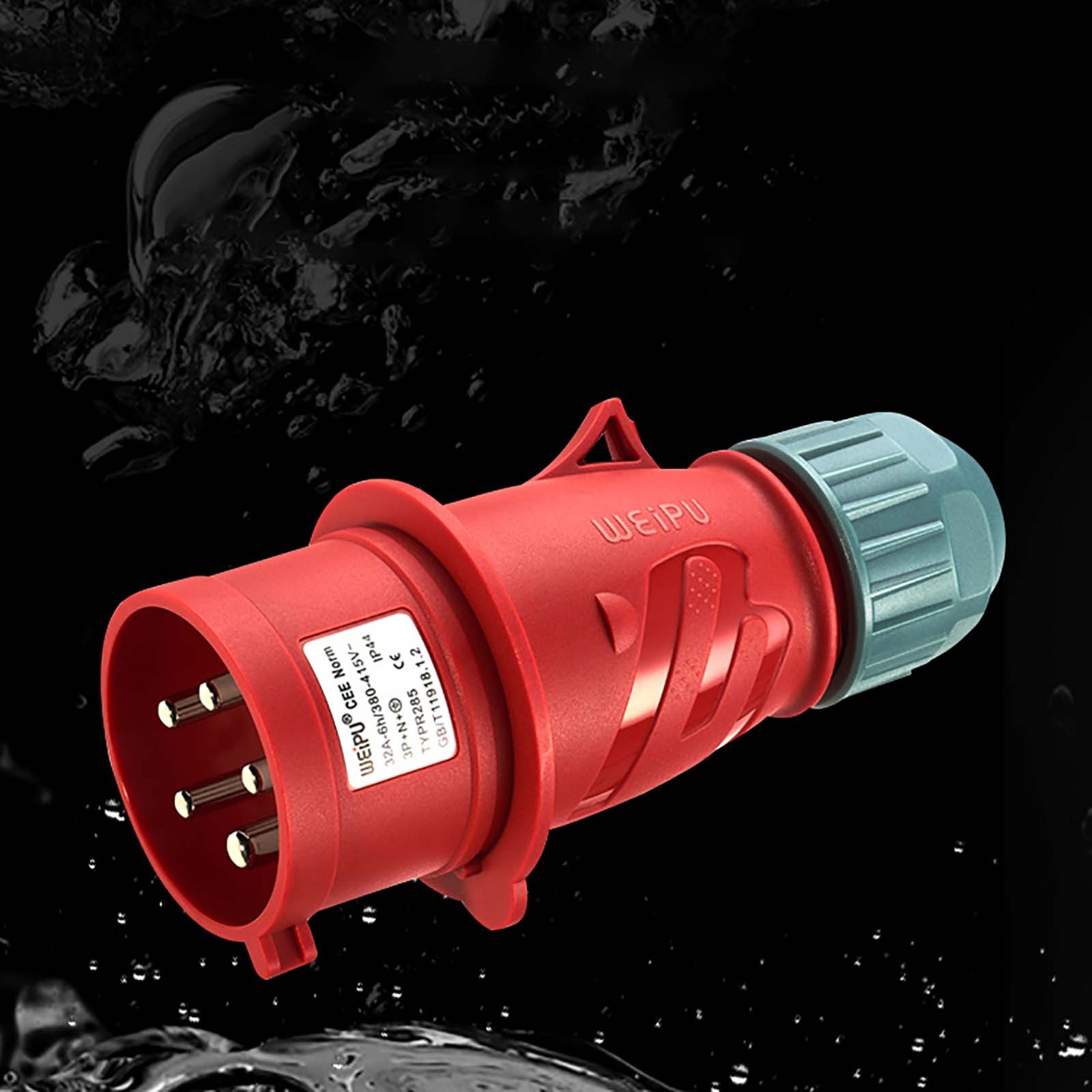 32A 5 PIN RED INDUSTRIAL PLUGS & SOCKETS 3 PHASE 3P+N+E IP44 MALE/FEMALE