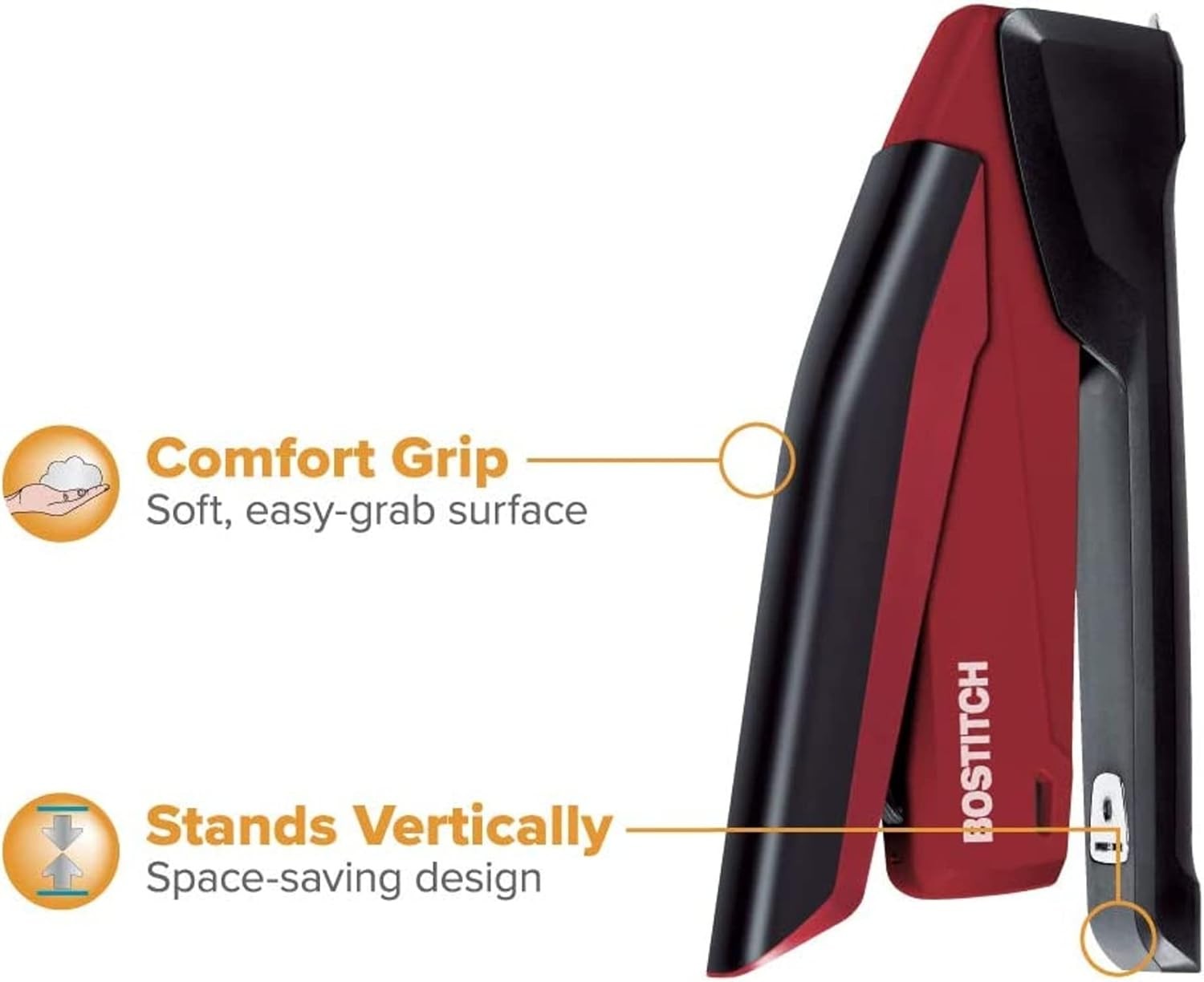 Stapler – InPower, One Touch Heavy Duty Red Office Stapler with Built-in Staple