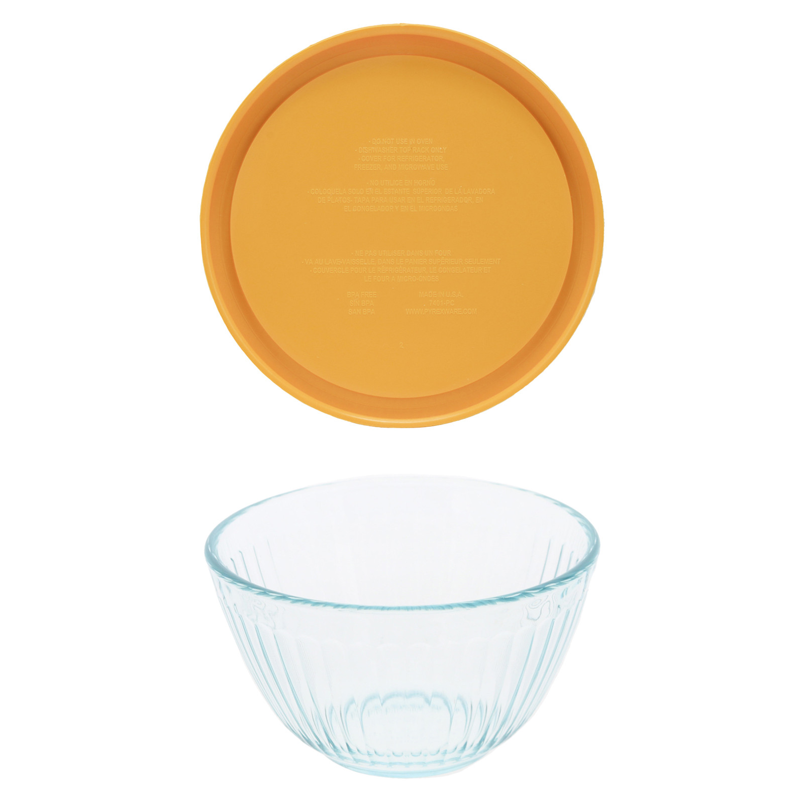 Pyrex 7401 3-Cup Sculpted Glass Mixing Bowl & 7401-PC 3 Cup Lemon Drop Yellow L