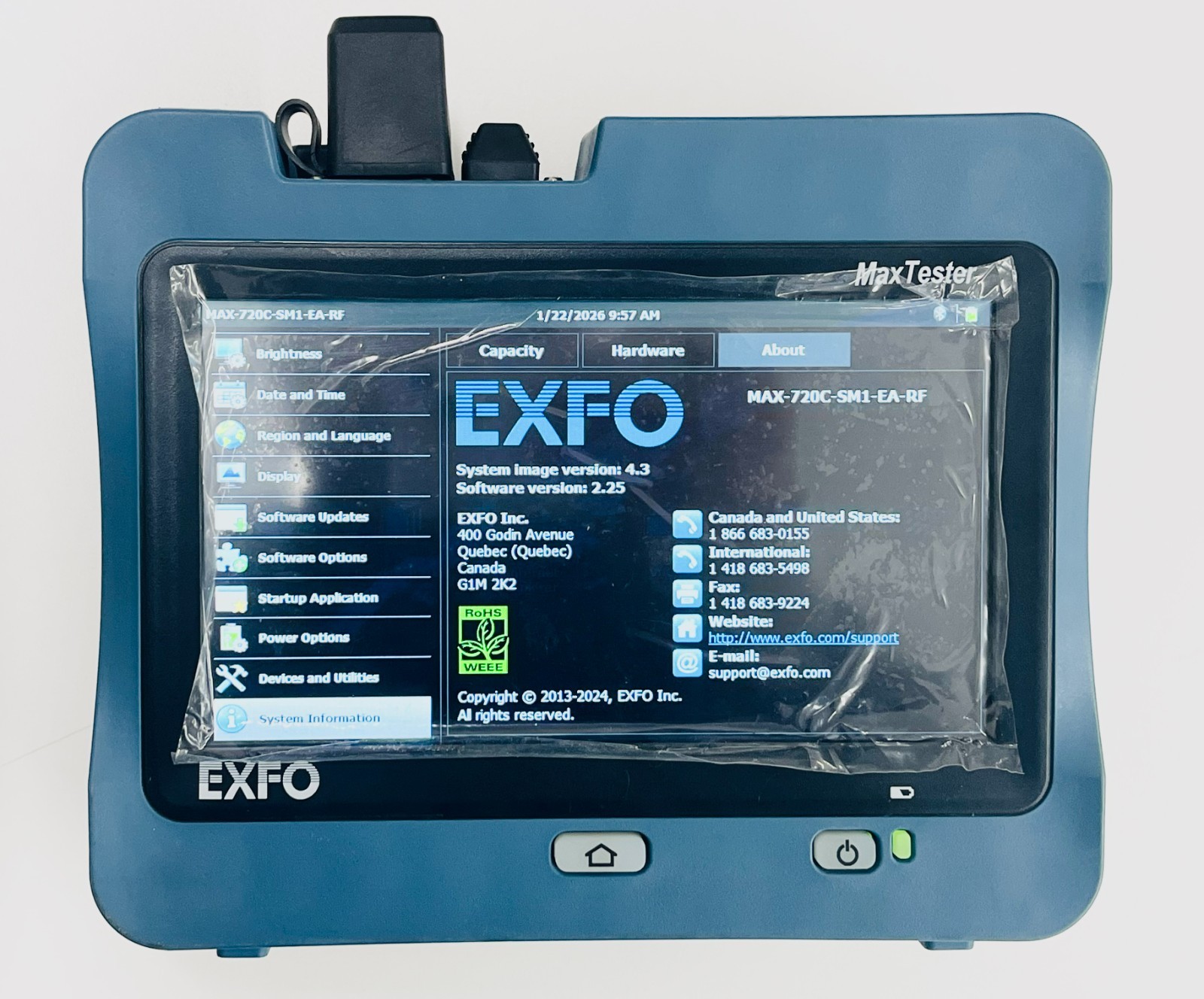 EXFO MaxTester 720C-SM1 OTDR iOLM 1310/1550nm PM/VFL Calibrated 01/2026 Tested