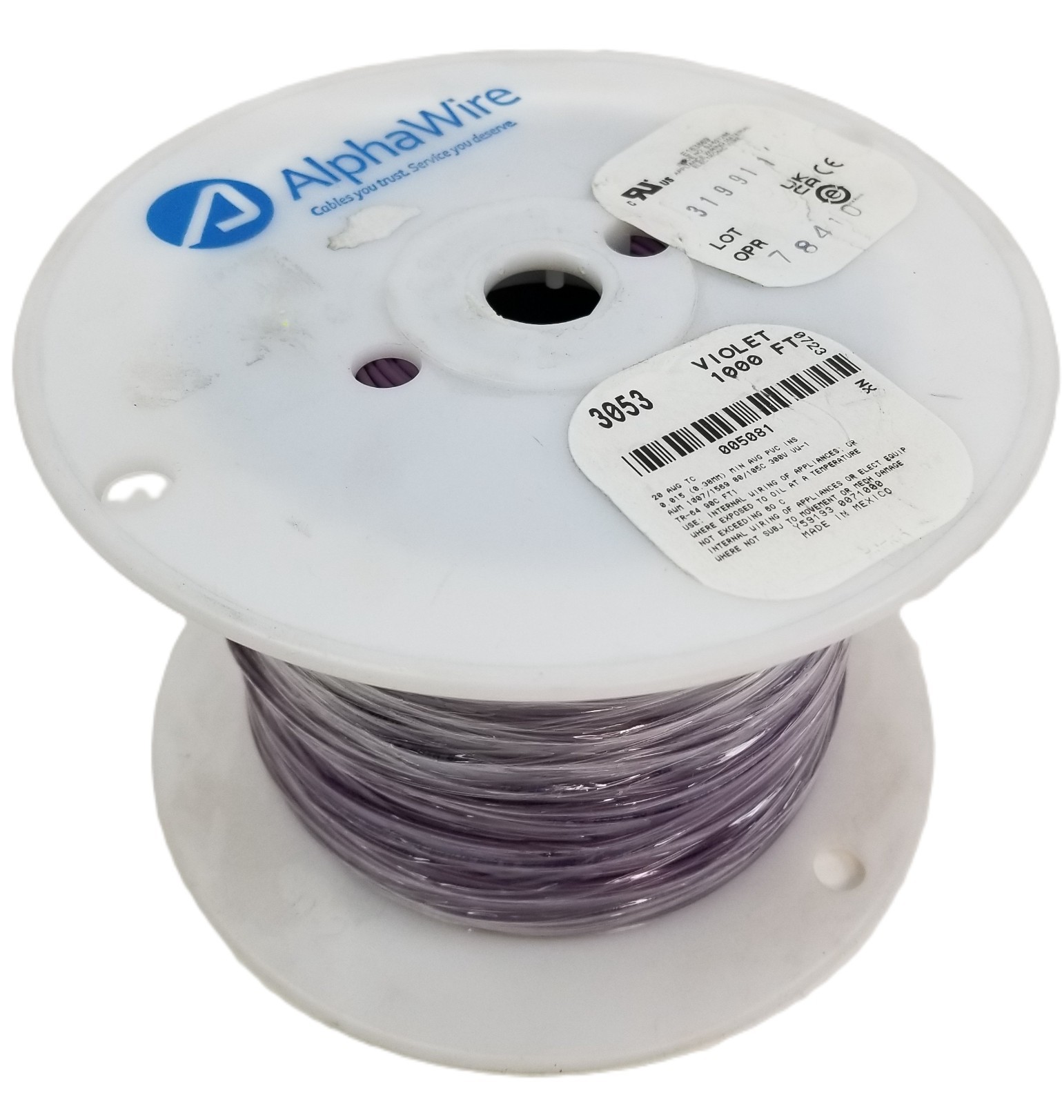 1000′ Alpha 3053 VI001 20AWG Stranded HookUp Wire Violet PVC 300V NEW