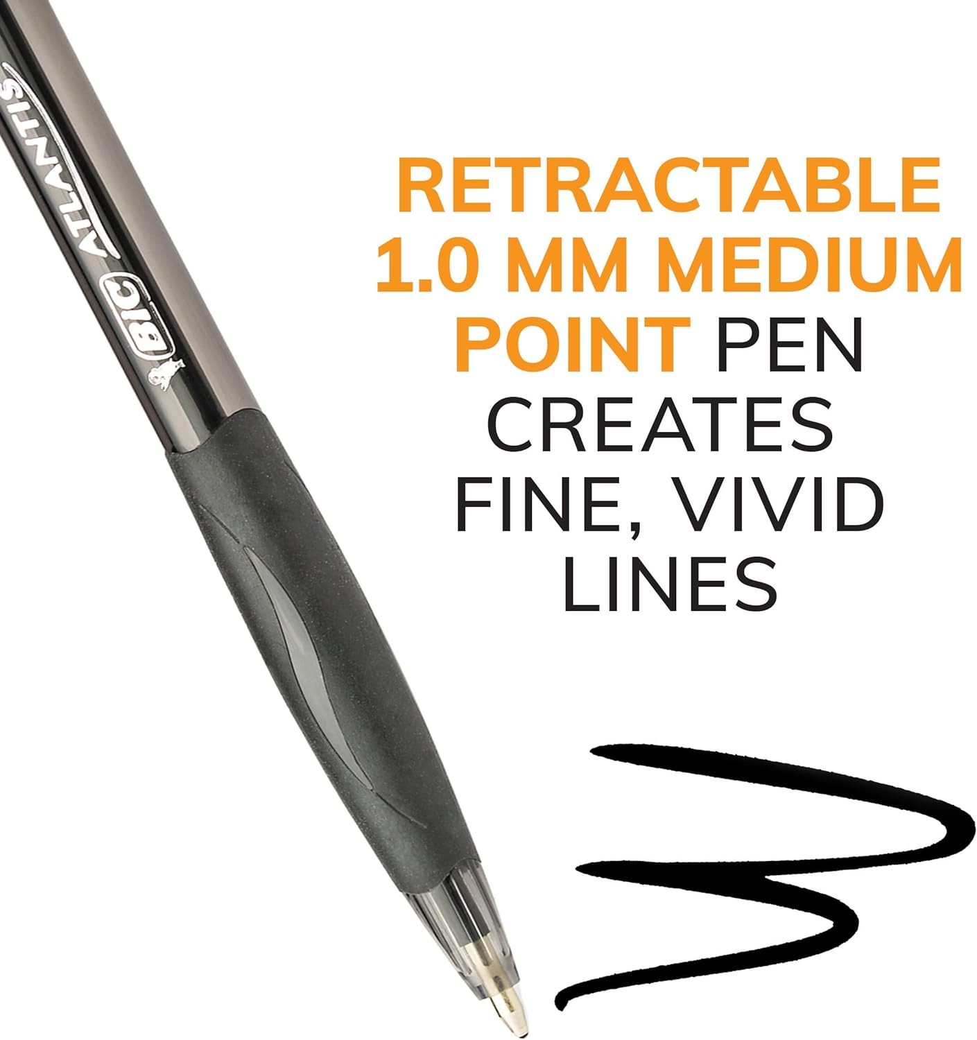BIC Atlantis Original Retractable Ball Pen, Medium Point (1.0 mm), Black 4-Count