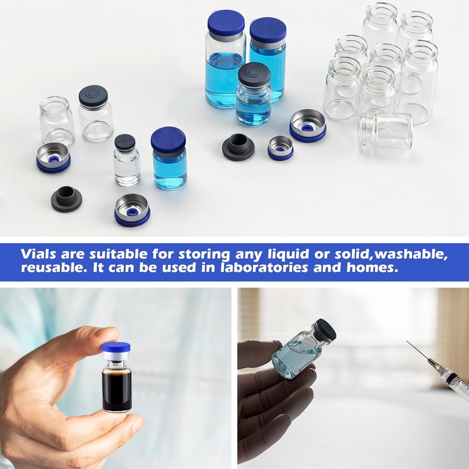 100pcs 3ml Vials-Glass Clear Bottom Headspace Vial with Plastic-Aluminum Fli…