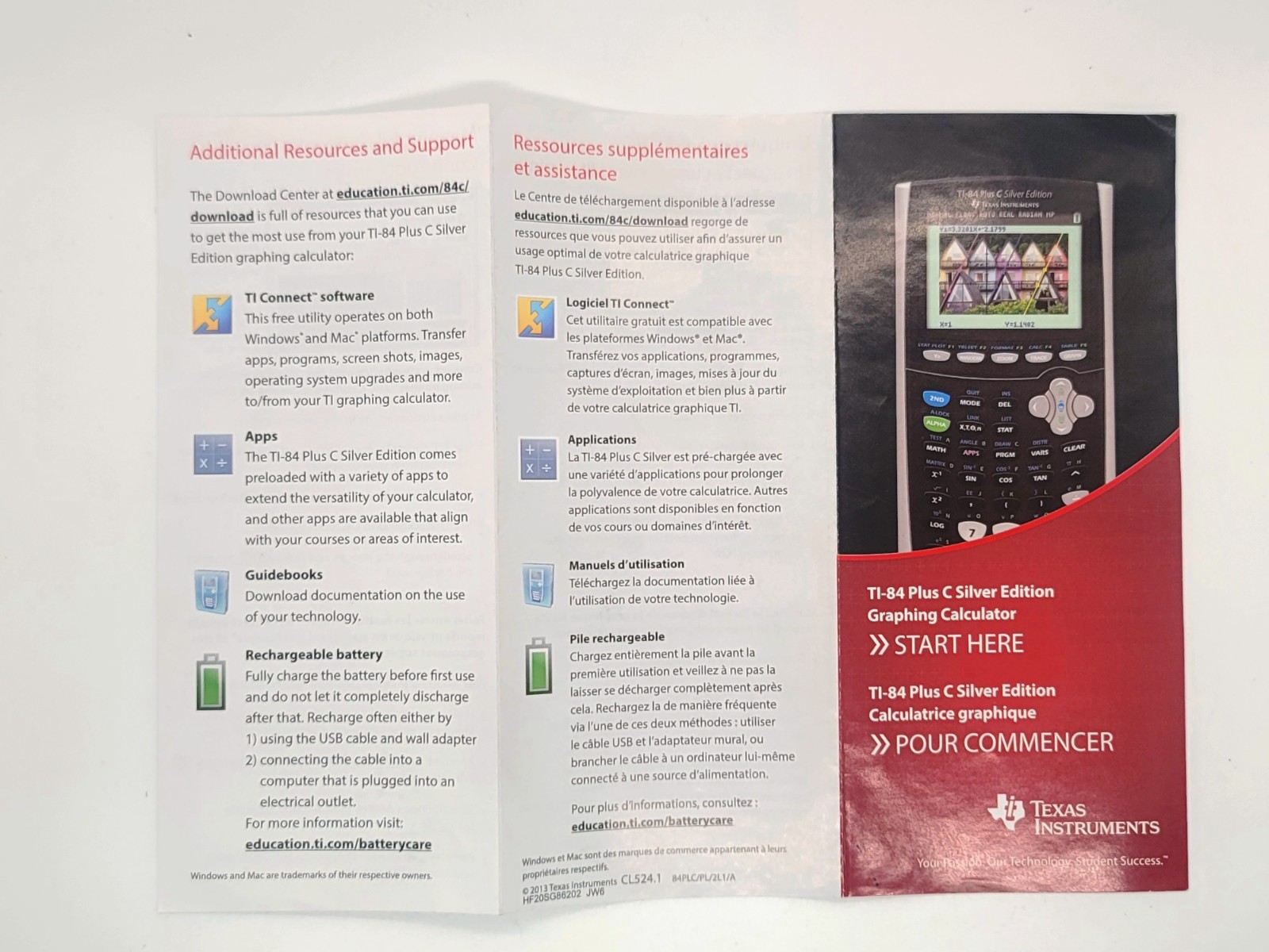 Texas Instruments TI-84 Plus C Silver Edition – Set of 2 Quick Start User Guides