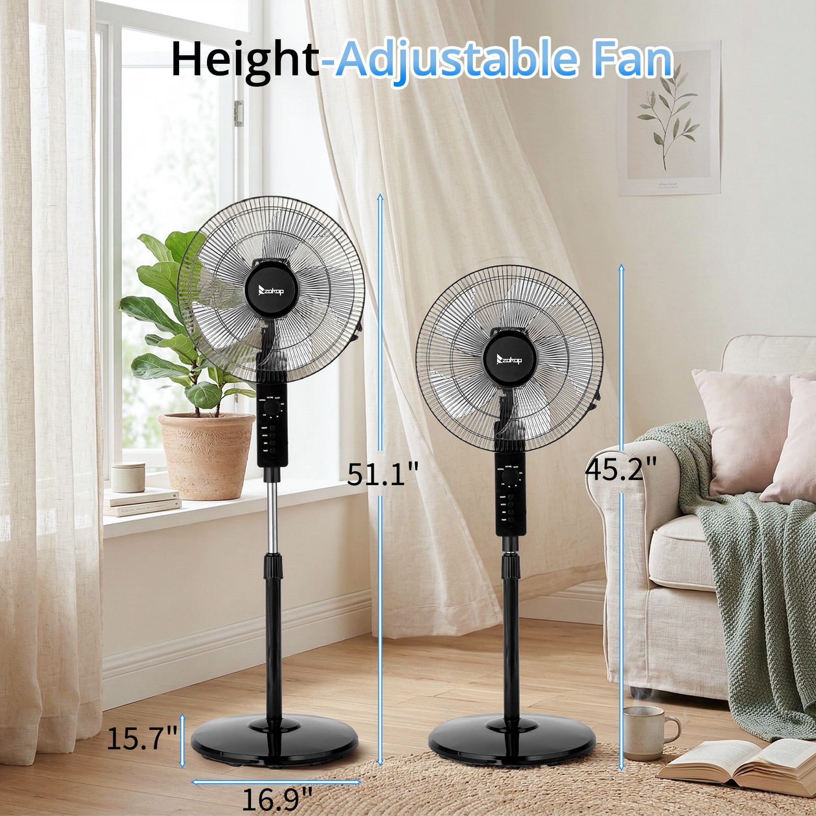 16 Inches Stand Fan,Height Adjustable Pedestal Fan w/Remote and 3-Speeds, Timer